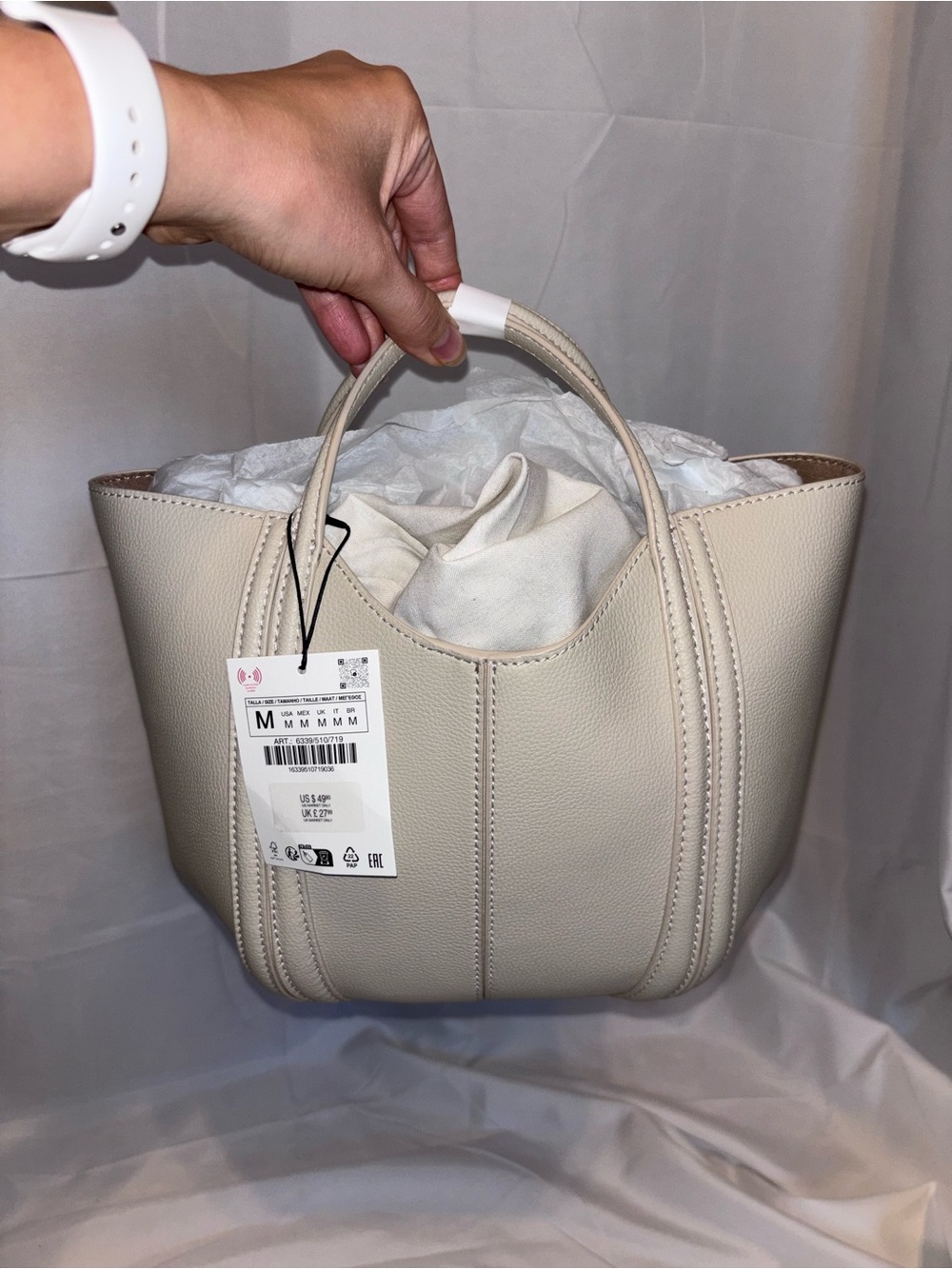 NEW Zara Cream Top-Handle Tote Bag